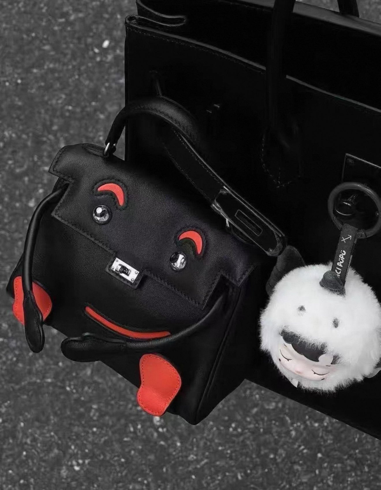 Hermes Kelly doll black/red swift leather palladium hardware
