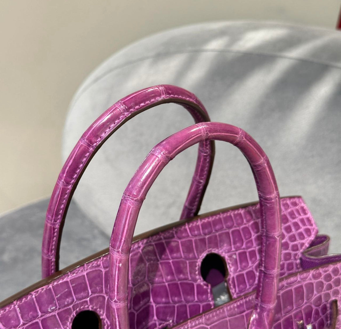 Hermès Birkin 30 Violet Shiny Porosus Crocodile White Gold Diamond Hardware