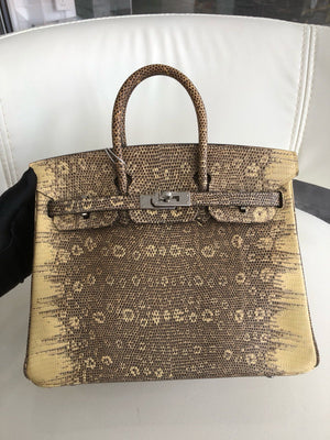 Hermès Birkin 25 Ombre Varanus Salvator Lizard Palladium Hardware