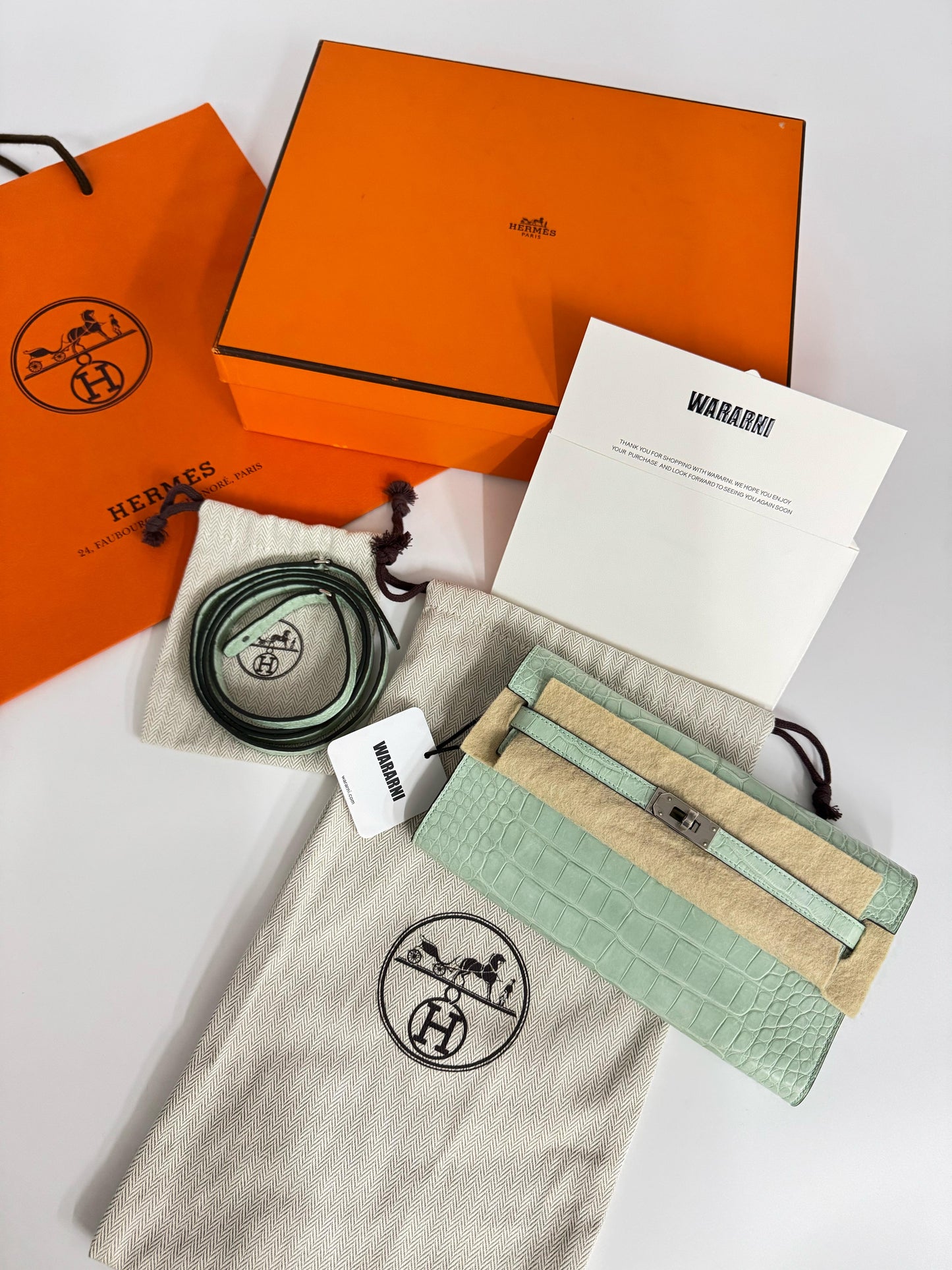 Hermès Vert d’Eau Matte Mississippiensis Alligator Kelly-To-Go Wallet Palladium Hardware, 2022