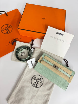 Hermès Vert d’Eau Matte Mississippiensis Alligator Kelly-To-Go Wallet Palladium Hardware, 2022