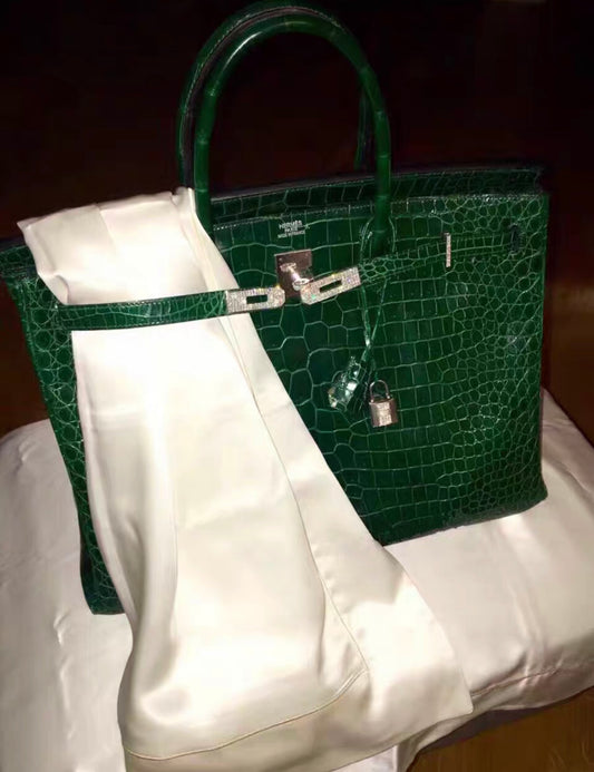 Hermes Birkin 40 Emerald Shiny Porosus Crocodile Diamond Hardware