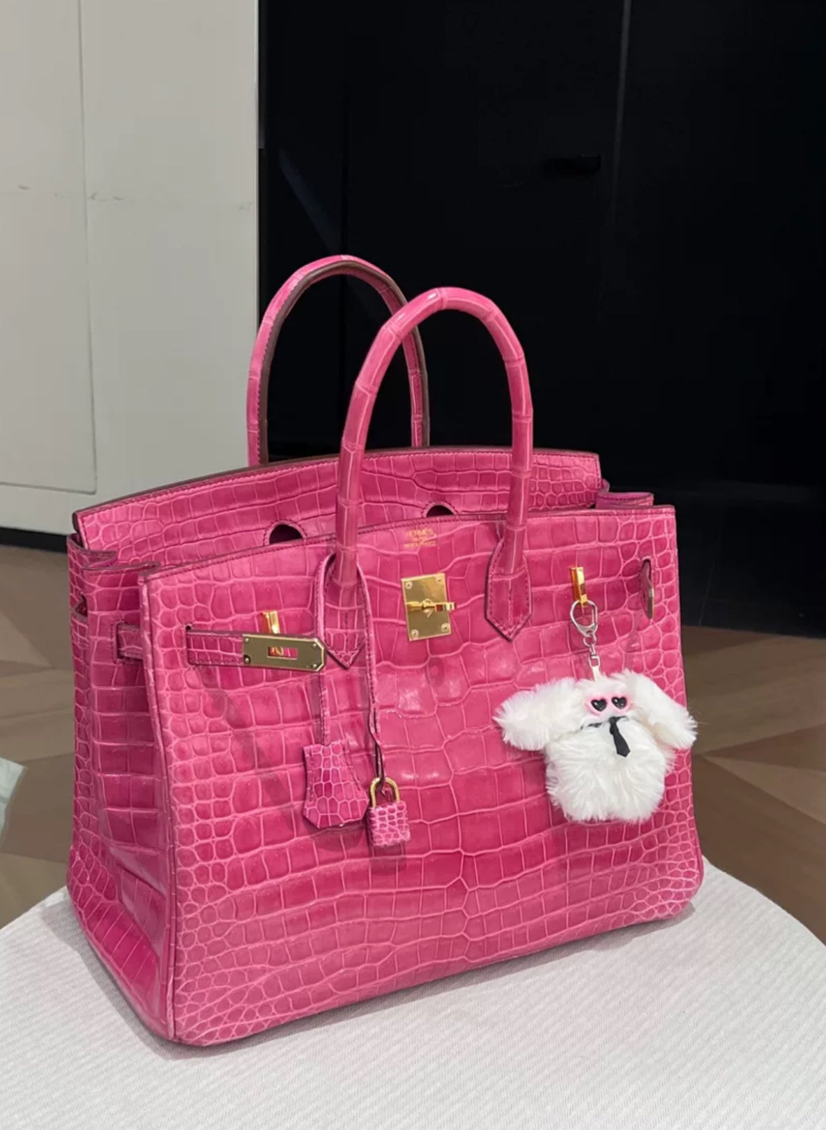 Hermes Birkin 35 Pink Shiny Crocodile Gold Hardware