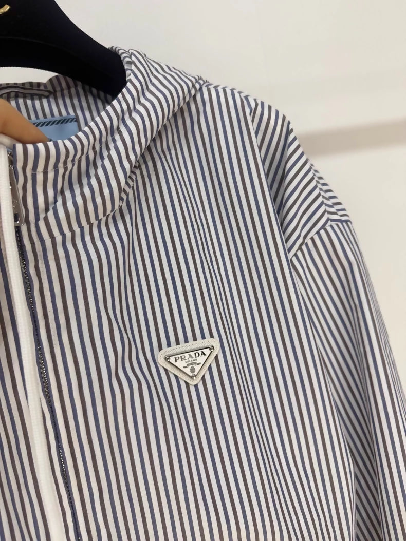 Prada Spring/Summer 2025 Hooded Striped Jacket with Triangle Logo