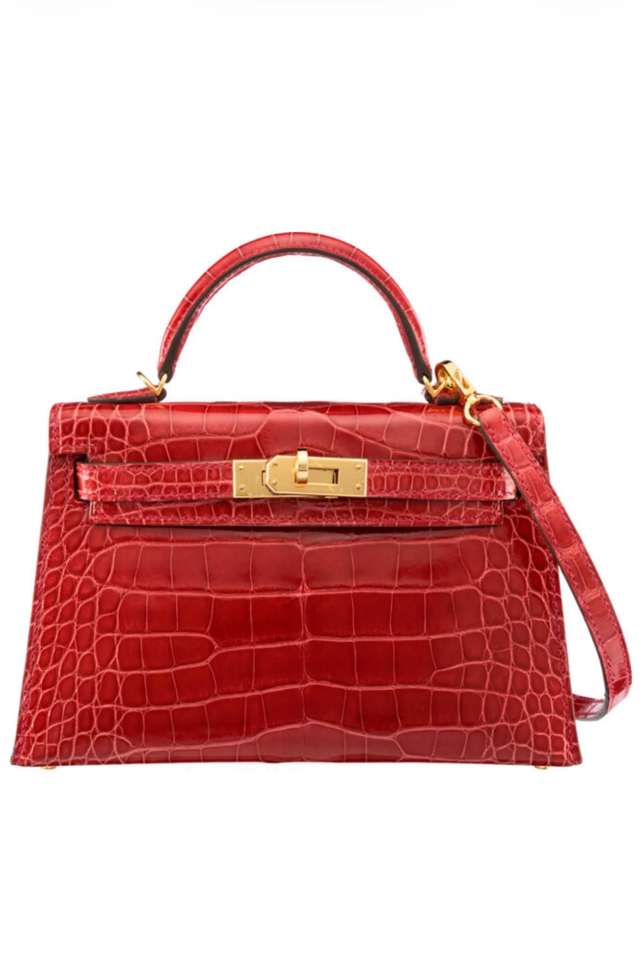 Rare** Hermès Mini Kelly 20 Shiny Braise Alligator leather with Gold Hardware