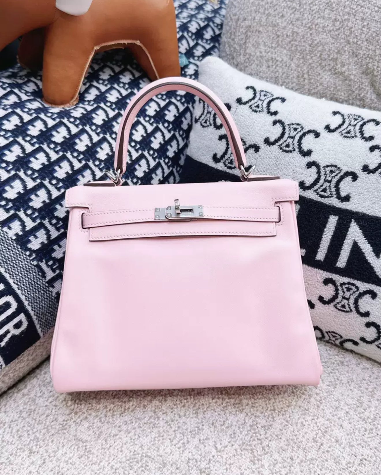 Hermes Kelly 25 Pink Sakura Swift Leather Palladium Hardware