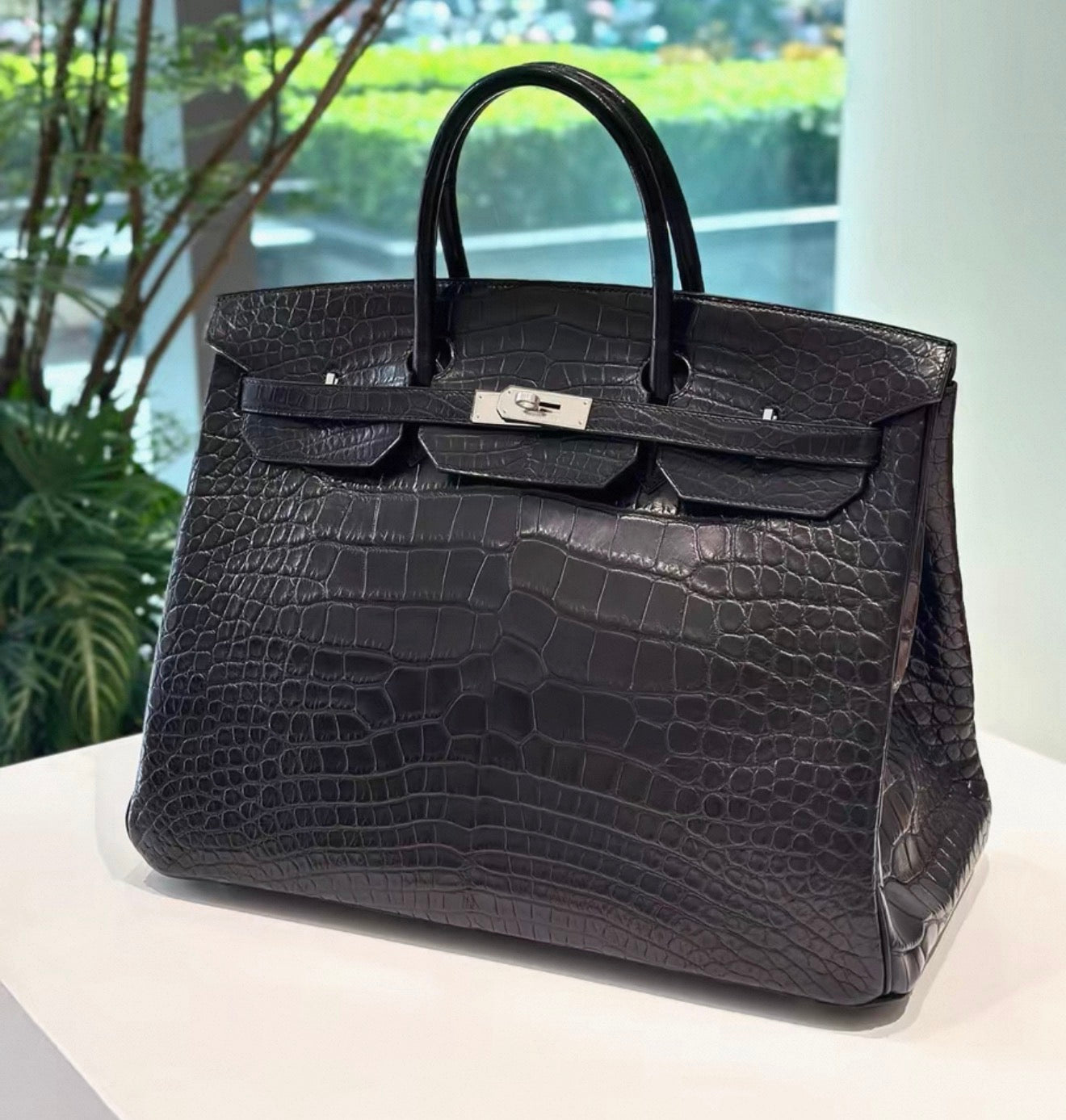 Hermes Birkin 40 Black Matte Porosus Crocodile Leather palladium hardware