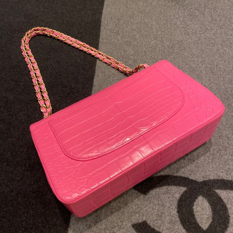 Super Rare Chanel Medium flap Pink Barbie Matte Alligator leather with gold hardware