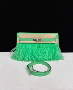 Hermès Kelly Elan Foile Vert Comics Chevre and Ostrich Feather Palladium Hardware