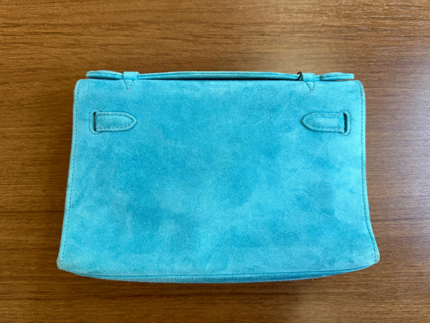 Hermes Kelly Pochette Blue Doblis Suede leather palladium hardware