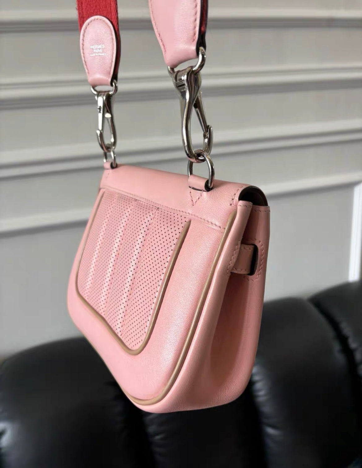 HERMES Swift Leather Mini Berline Shoulder Bag Cherry Blossom Pink