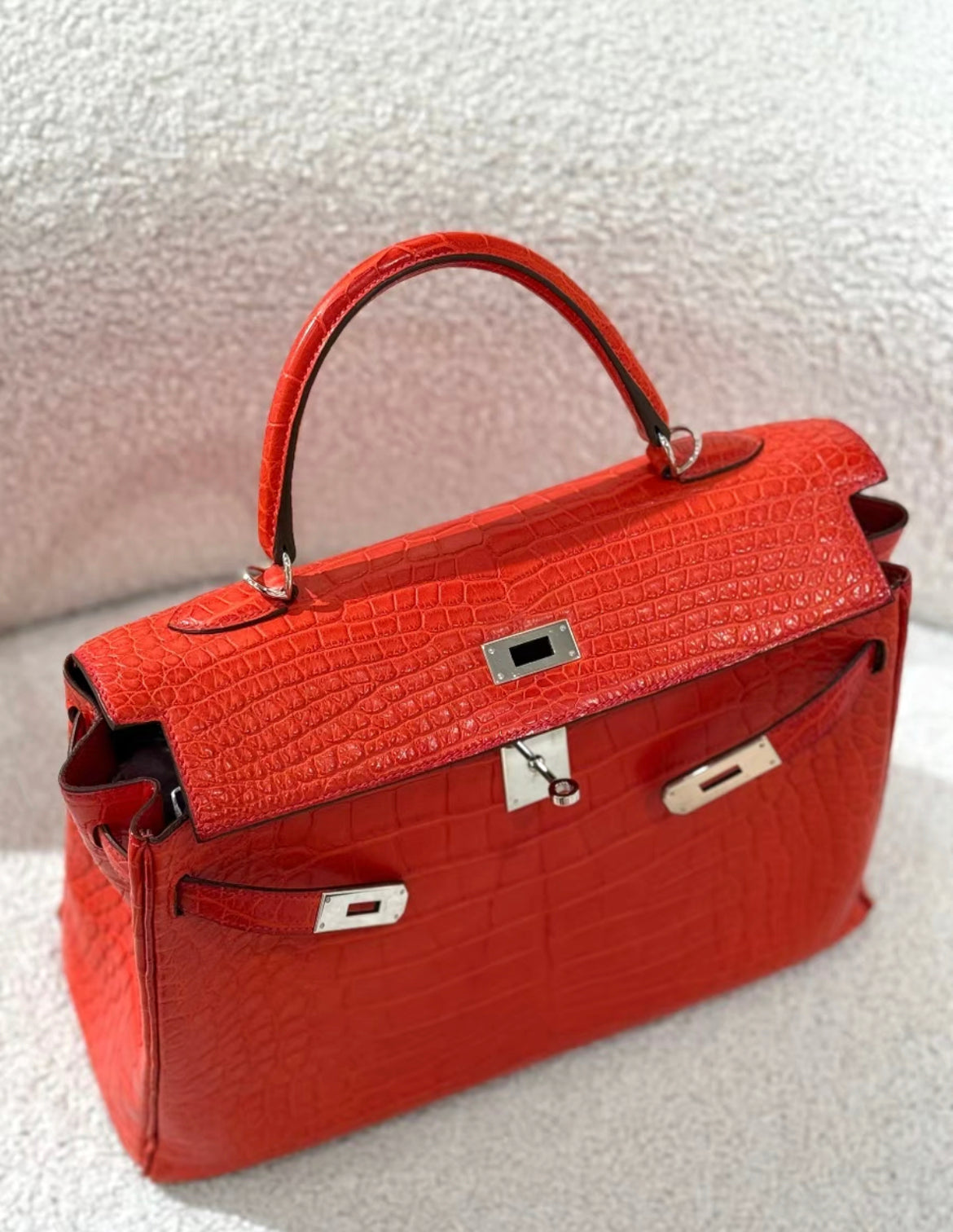 Hermès Kelly 35 Red Crocodile Palladium hardware