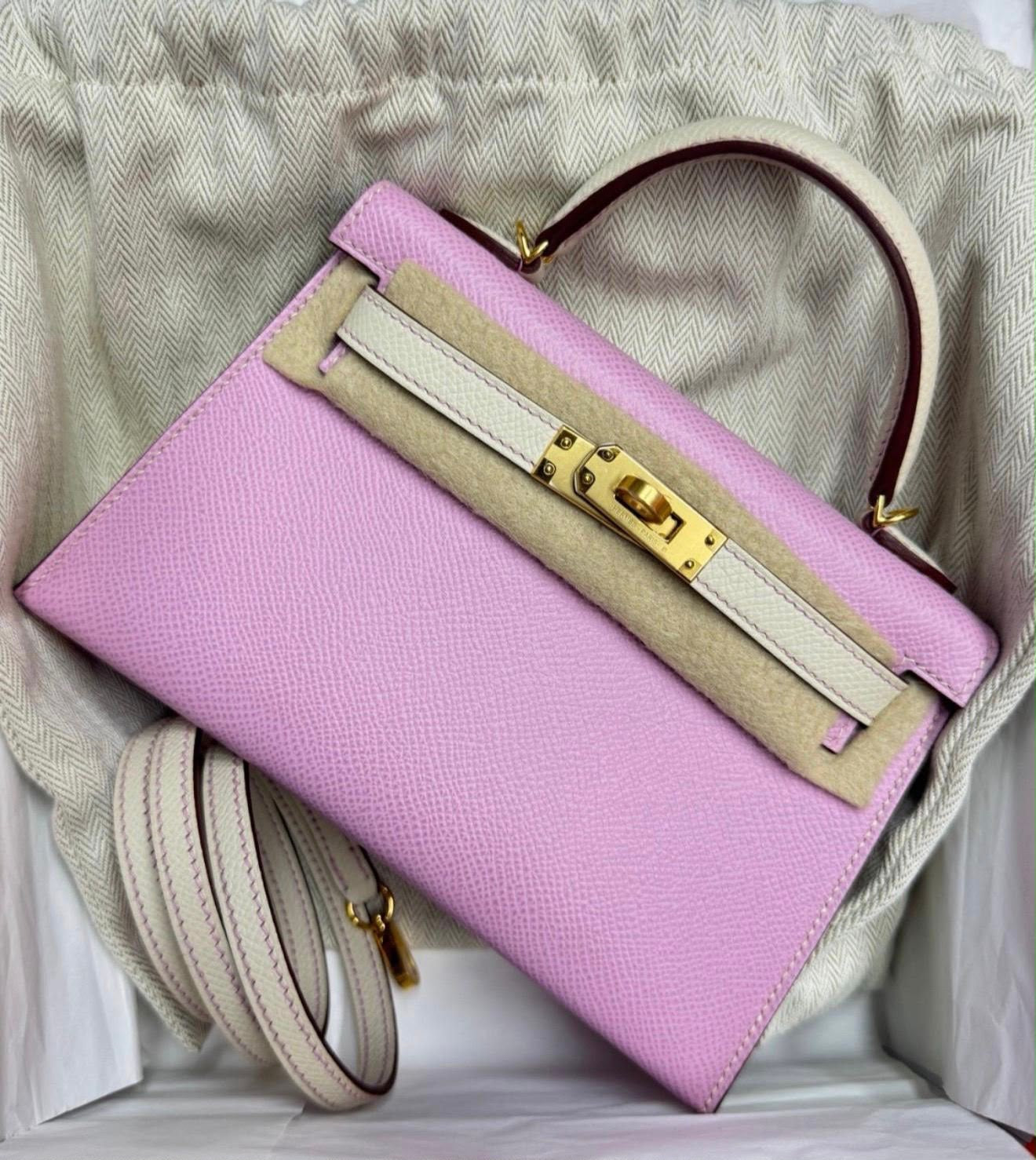 Hermes Mini kelly 20 HSS Mauve Sylvestre/Craie Epsom Gold hardware