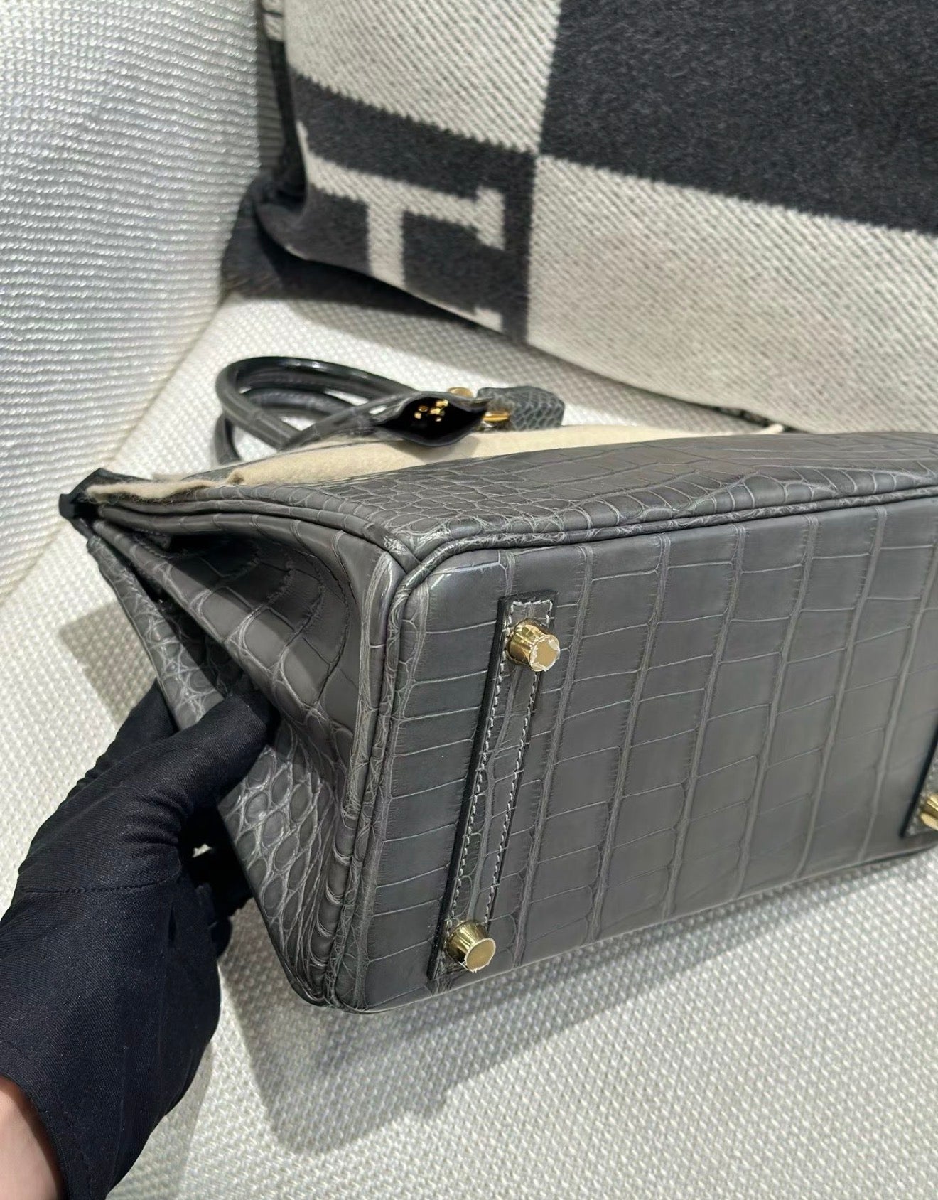 Hermes Birkin 25 graphite matte alligator gold hardware
