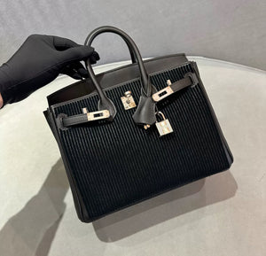 Hermès Limited Edition Black Swift Côte à Côte Tuffetage Birkin 25 Palladium Hardware