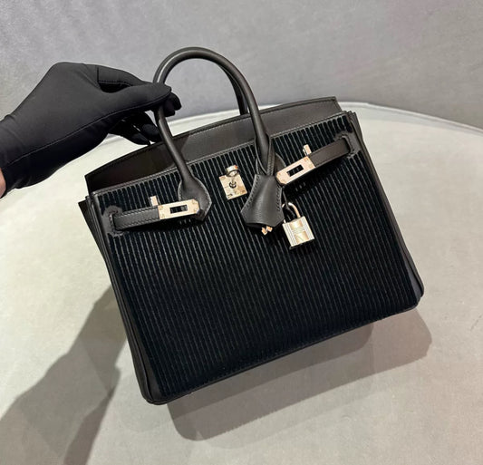Hermès Limited Edition Black Swift Côte à Côte Tuffetage Birkin 25 Palladium Hardware