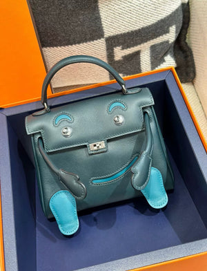 Hermes kelly doll Green Cypress Swift leather with Palladium Hardware