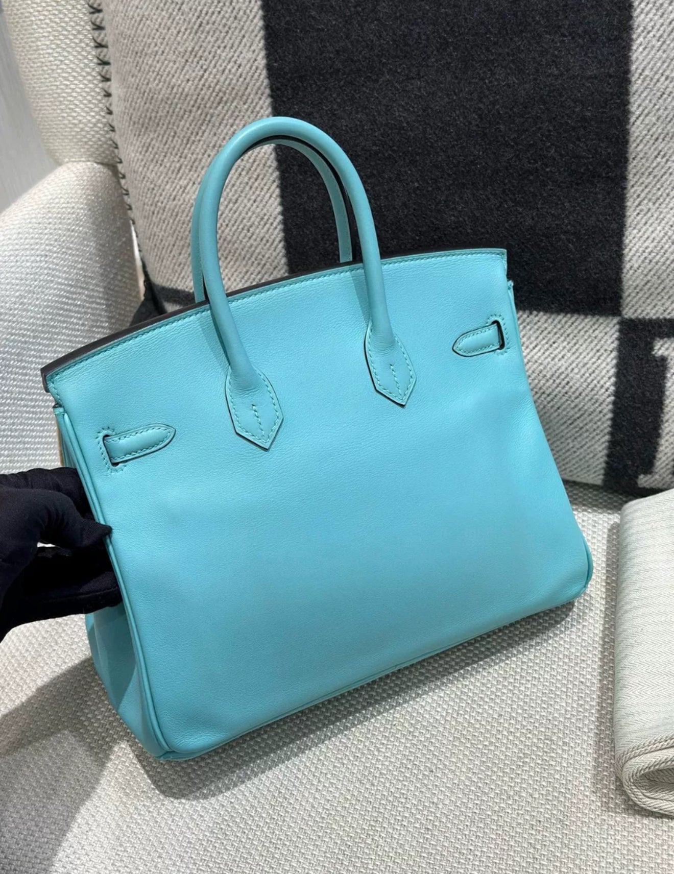 Hermes birkin 25 Bleu Atoll Swift leather Palladium Hardware