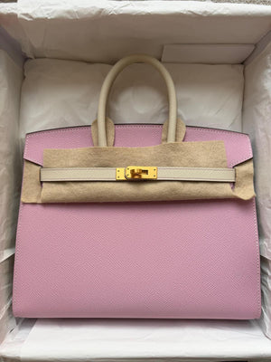 Hermes Birkin 25 HSS Mauve Sylvester / Craie Epsom Sellier Brushed gold hardware