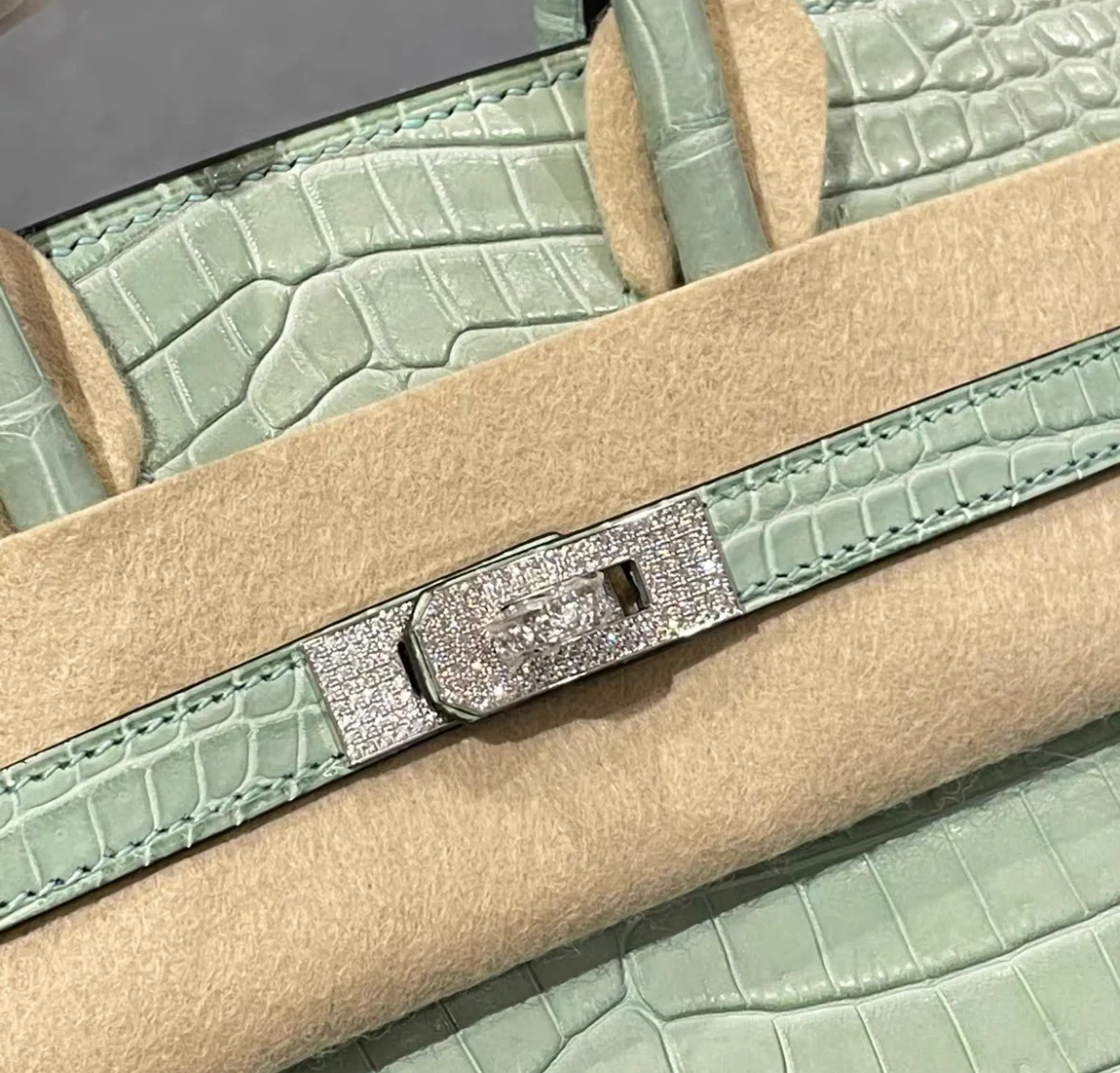 Hermès Birkin 25 Shiny Gris Neve Crocodile with 18K White Gold & Diamond Hardware