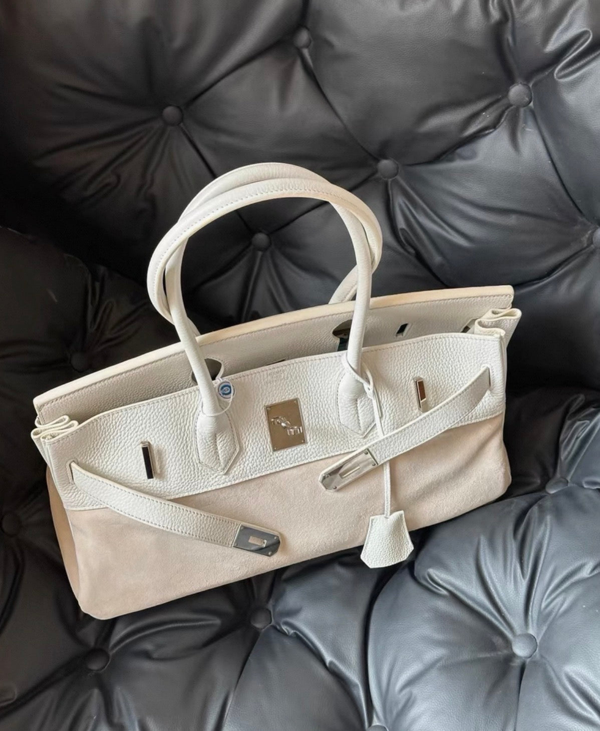 Hermes Birkin Shoulder 42 Cream White leather  Doblis suede with palladium hardware