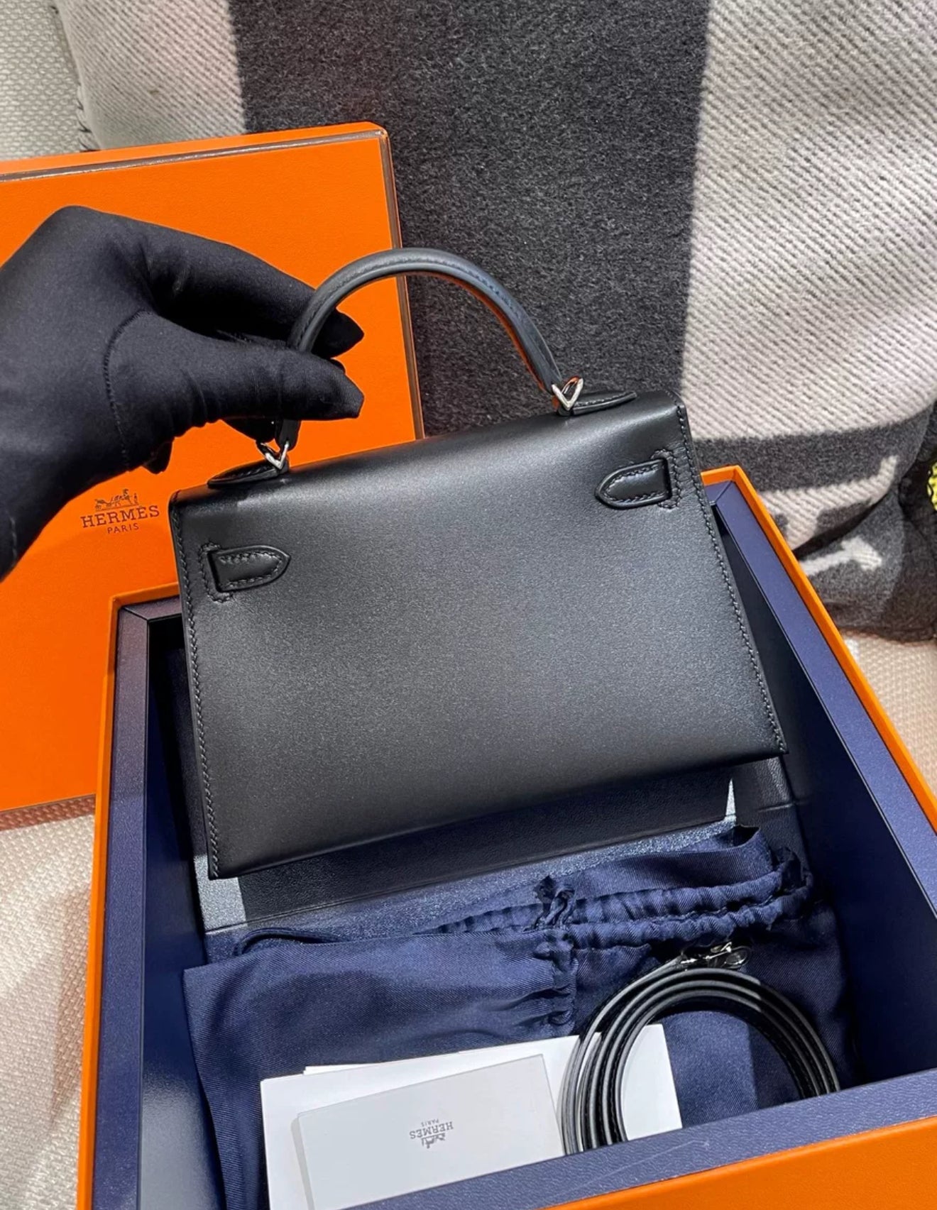 Hermès Mini Kelly Cheval De Bois Noir / Black Tadelakt Palladium Hardware