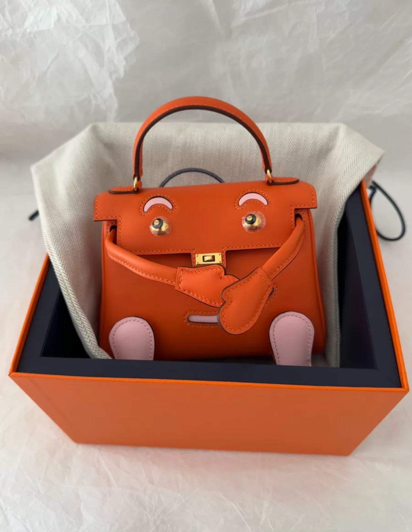 Hermes kelly doll Orange Rose Sakura Swift leather with Gold Hardware