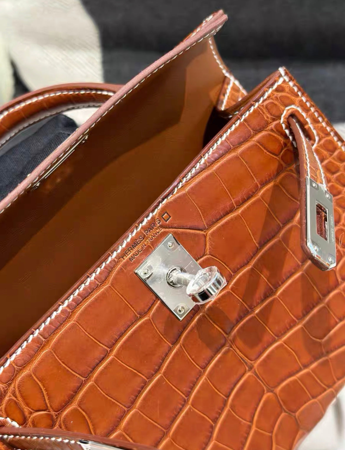 HERMÈS Alligator Mini Kelly in Gold with Palladium hardware handbag Brand New Stamp W