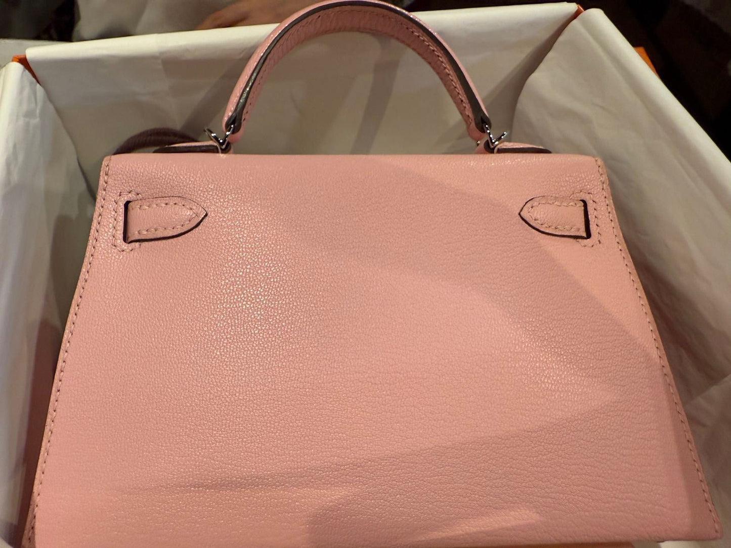 Hermes Mini Kelly Rose Sakura Chèvre Palladium Hardware