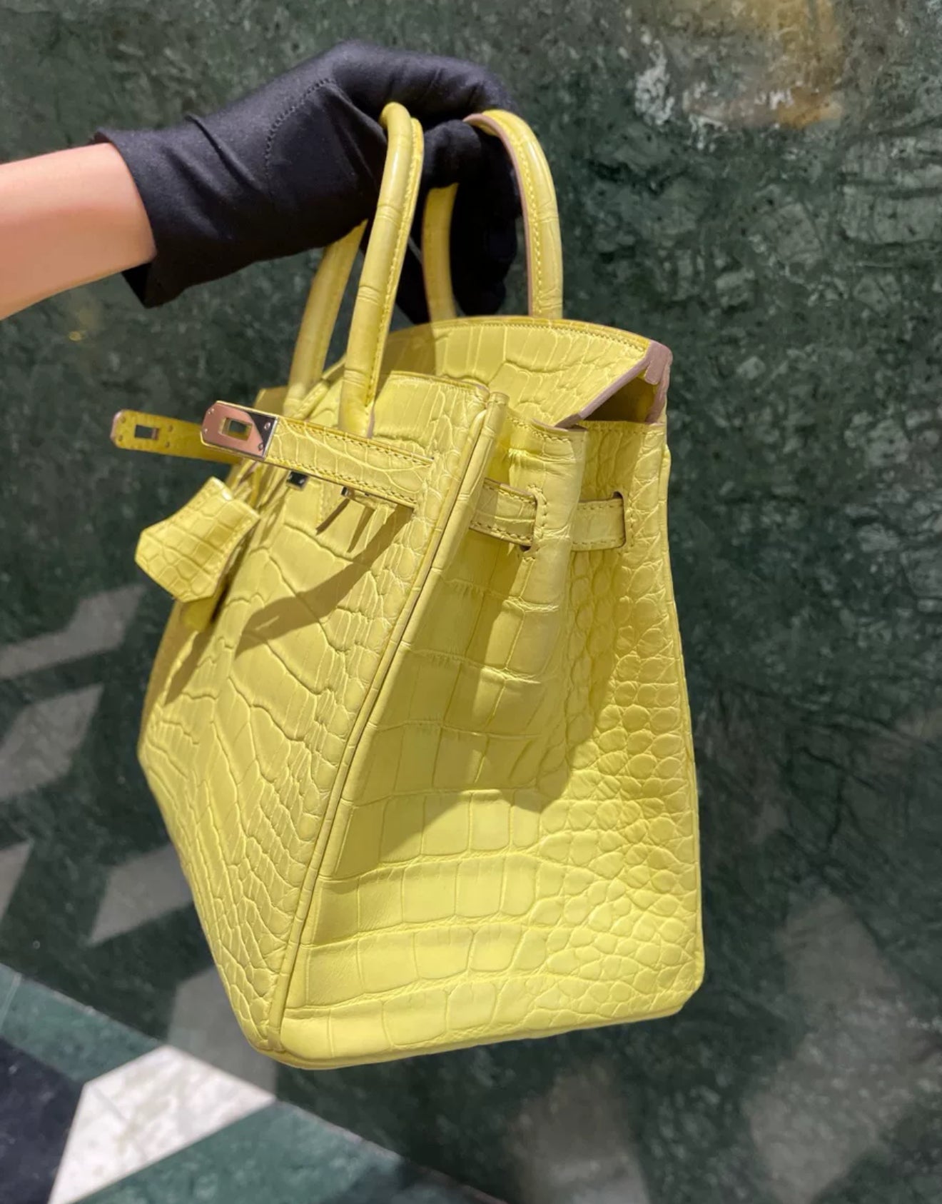 Hermes birkin25 9R Lime Matte Crocodile Leather Palladium Hardware