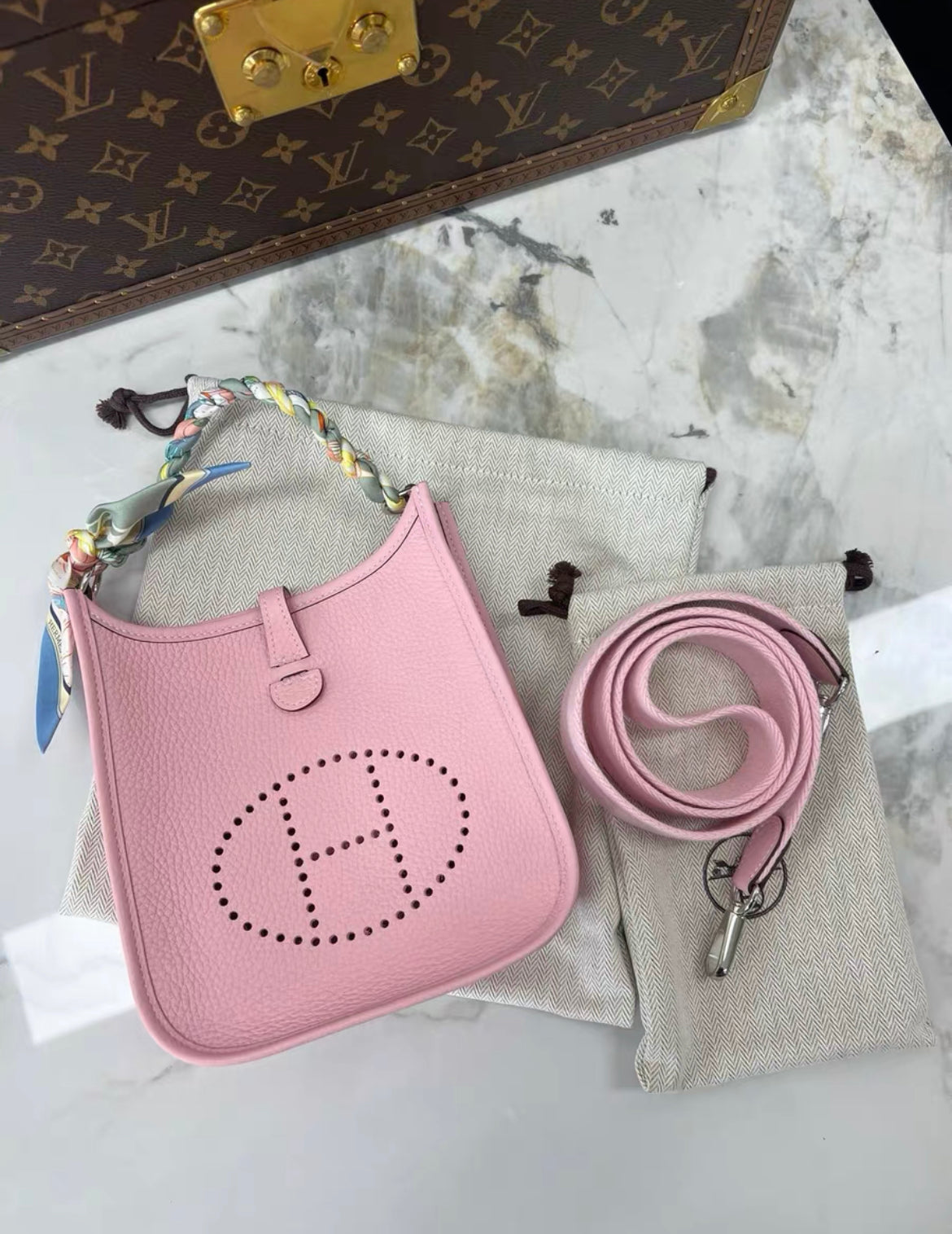 Hermes Mini Evelyne Pink Rose Sakura stamp W