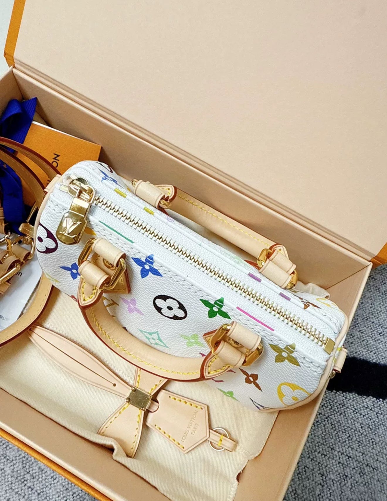 LOUIS VUITTON x Takashi Murakami NANO SPEEDY white tri-color, Boston bag