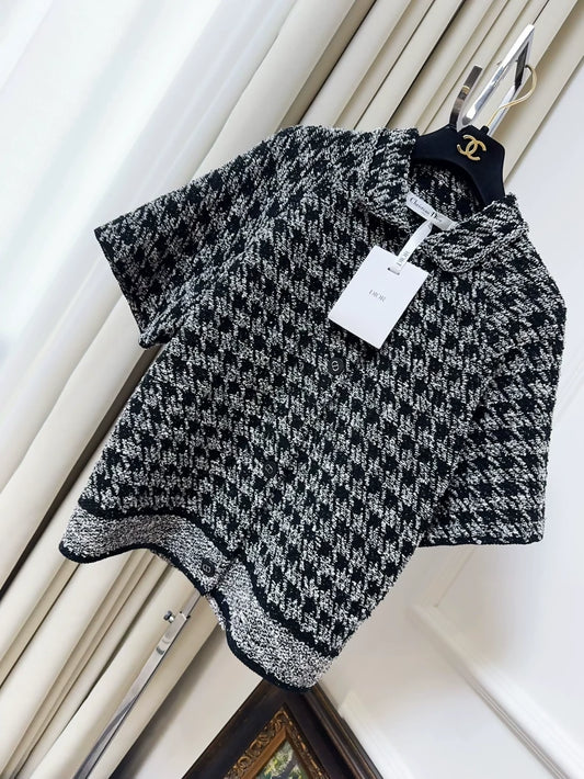 Dior Black  Grey Houndstooth Tweed Jacket
