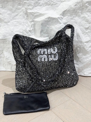 Miu Miu black and silver sequined tote bag,