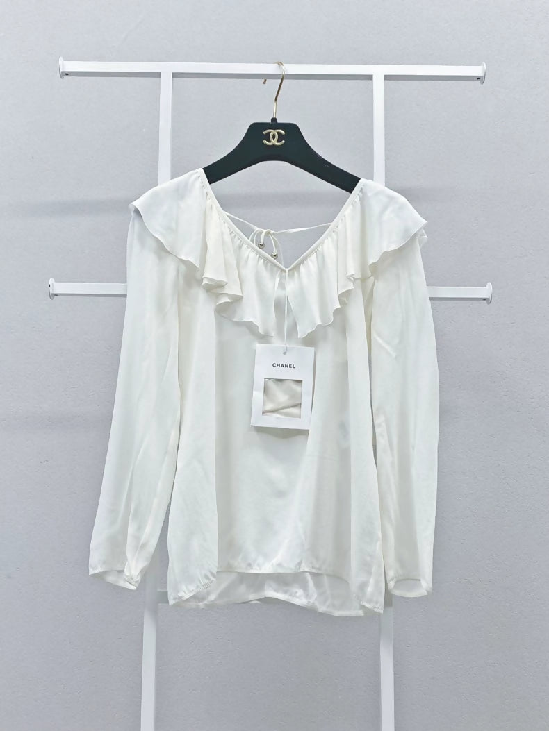 Chanel white silk top