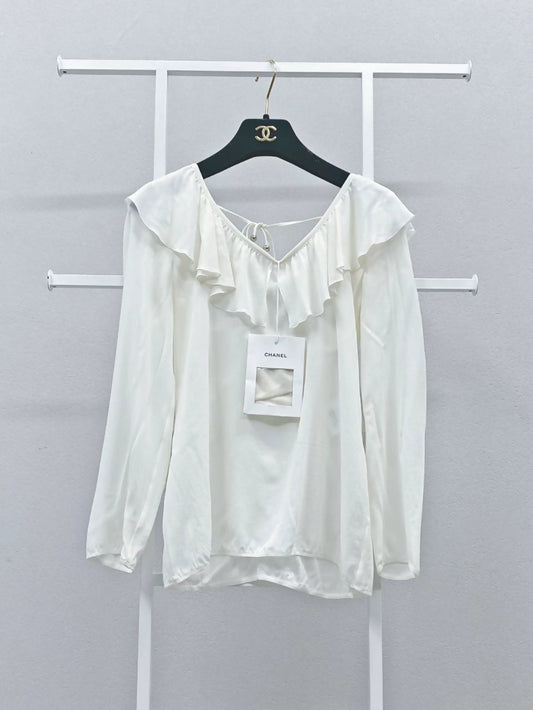 Chanel white silk top