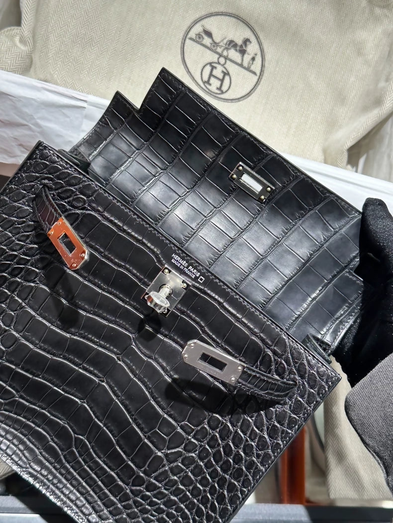 Hermes Kelly Danse black matte crocodile palladium hardware