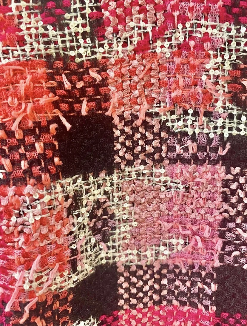 Chanel 22M Coco Beach CC Logo Pink Sequin Fantasy Tweed Blouse Vest FR 36