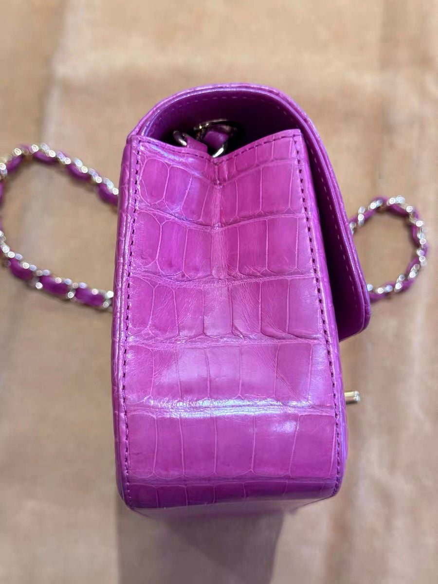 Chanel pink Alligator leather mini flap gold hardware