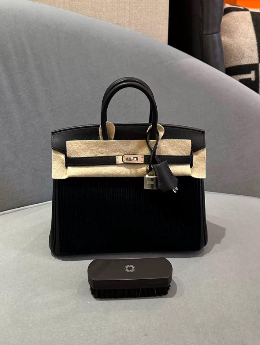 Hermès Limited Edition Black Swift Côte à Côte Tuffetage Birkin 25 Palladium Hardware
