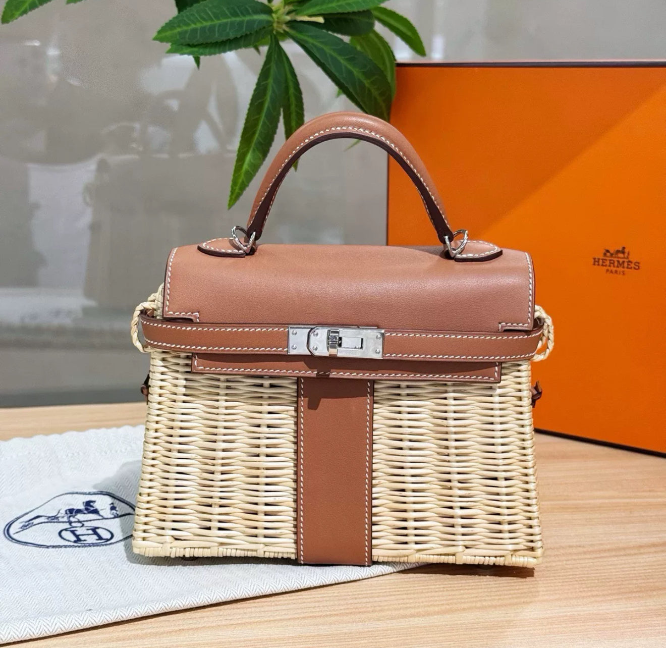 Hermès Kelly 20 Mini Picnic Barenia  Osier Wicker Palladium Hardware