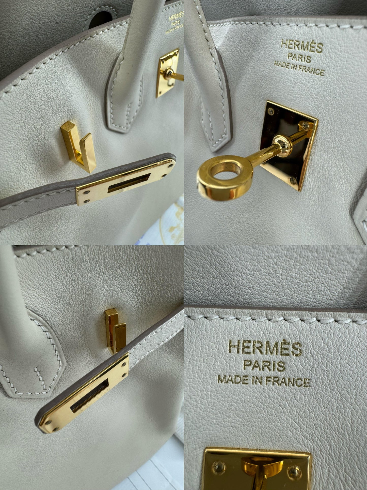 Hermes Birkin 25 Craie Swift leather gold hardware