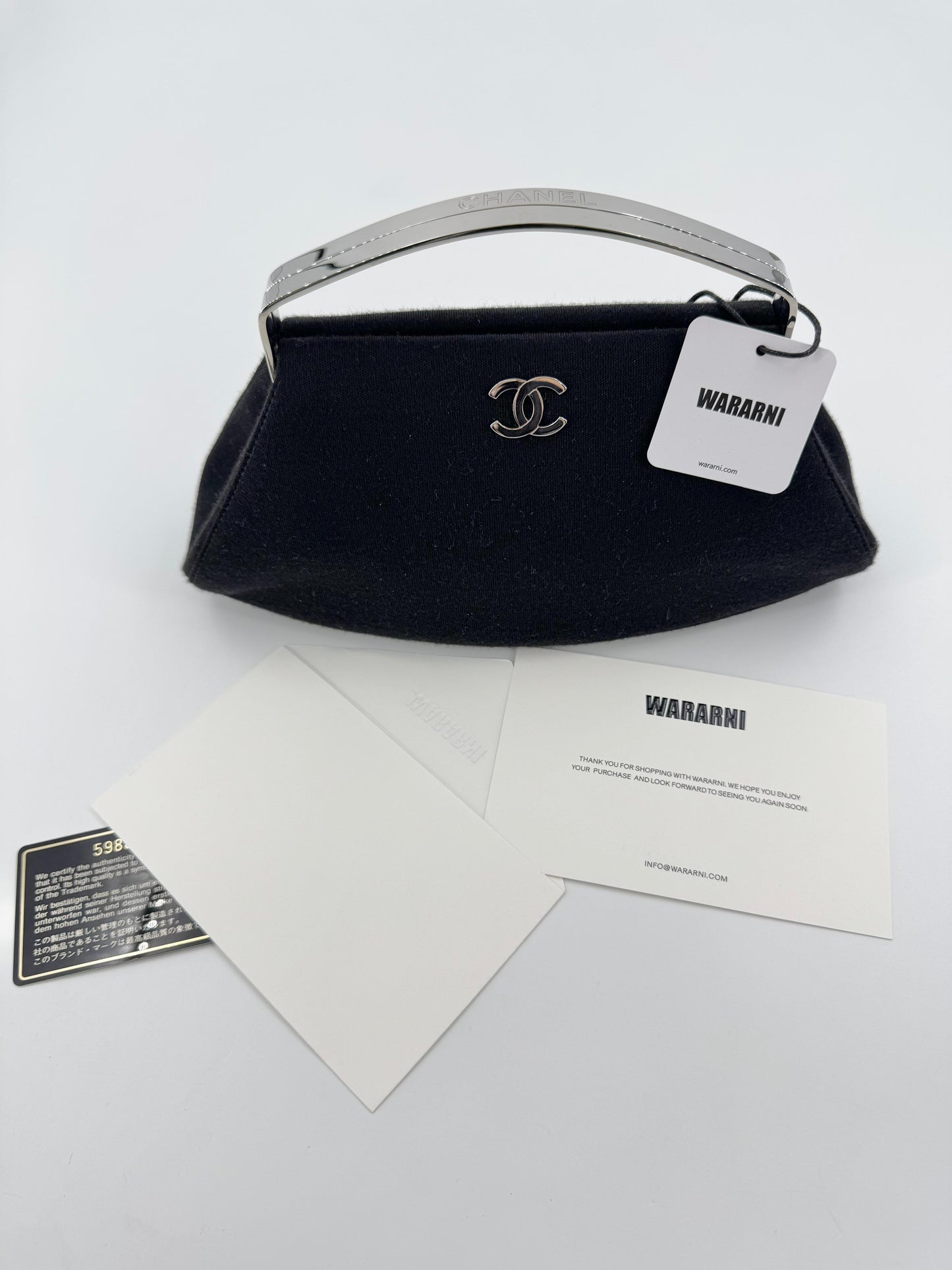 Chanel vintage black clutch with silver hardware handle