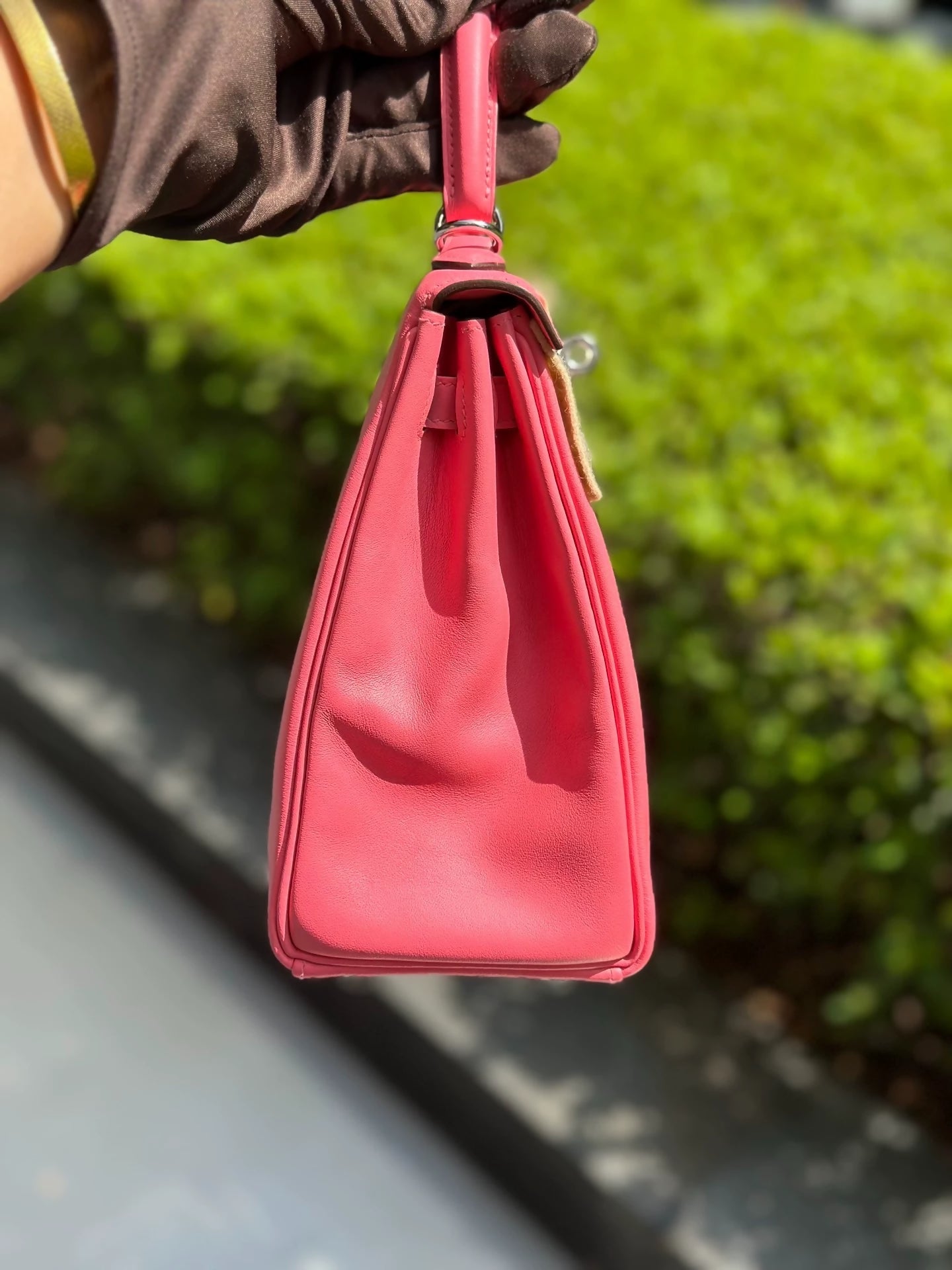 Hermes Kelly 25 lipstick pink Swift leather palladium hardware