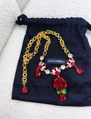 Dolce  Gabbana red rose gemstone necklace