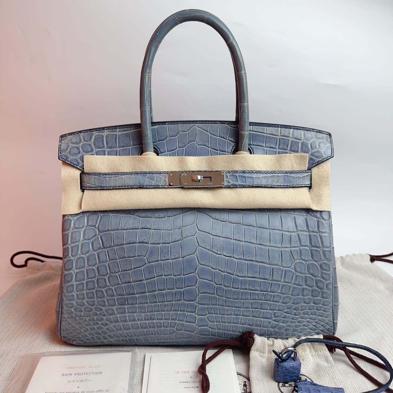 Hermes Birkin 30 Bleu Brighton Matte Niloticus Palladium hardware