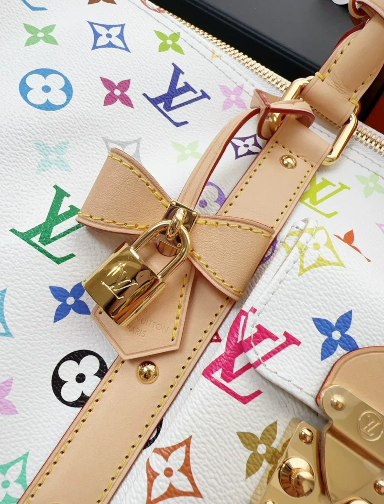 Louis Vuitton LV x Takashi Murakami Keepall 45 travel bag, white tri-color print