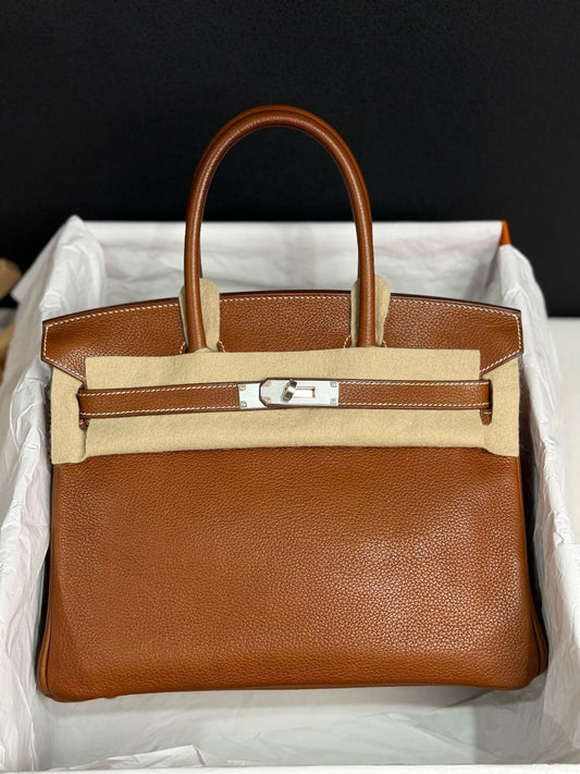 Hermes Birkin 30 Fauve Barenia Faubourg leather Palladium hardware