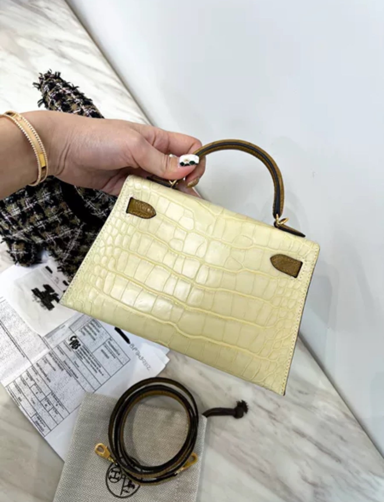 Hermes Mini Kelly 20 Vanille Matte Alligator