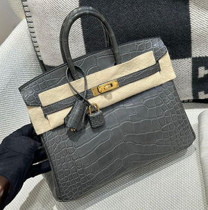 Hermes Birkin 25 graphite matte alligator gold hardware